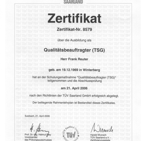 Zertifikat Qualitätsbeauftragter